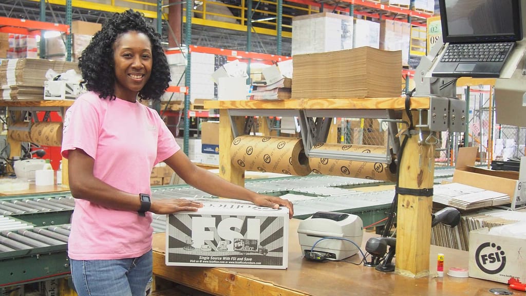 woman working in FSIoffice warehouse